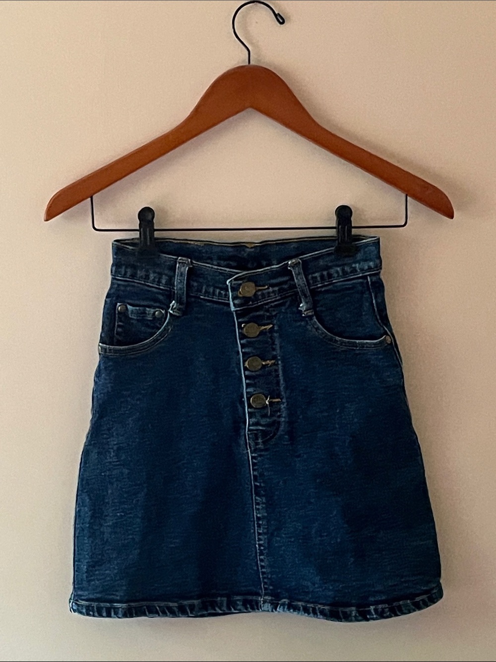 Girls' Dark Blue Button-Front Denim Skirt
